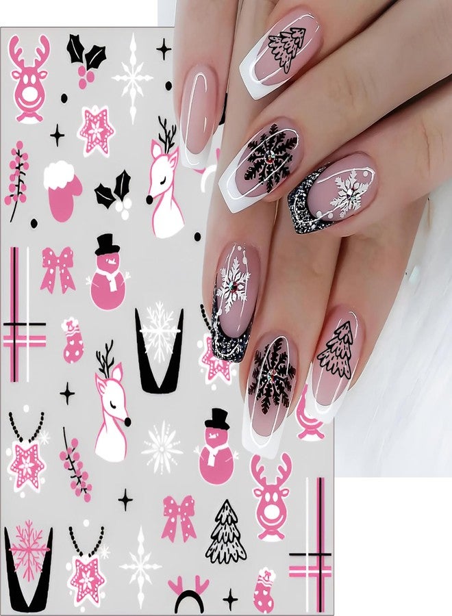 winthrop 6 Sheet Christmas Nail Stickers Pink Snowflake Tree Reindeer Nail Decals – Cute 3D Self-Adhesive Winter Nail Art Decorations for Women Girls Holiday Manicure - Image 4